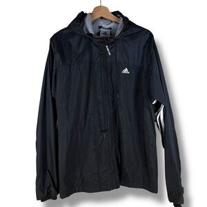 Adidas Vintage Men's Black Windbreaker w/ Hoodier, Lining & Full Zipper Y2K XL